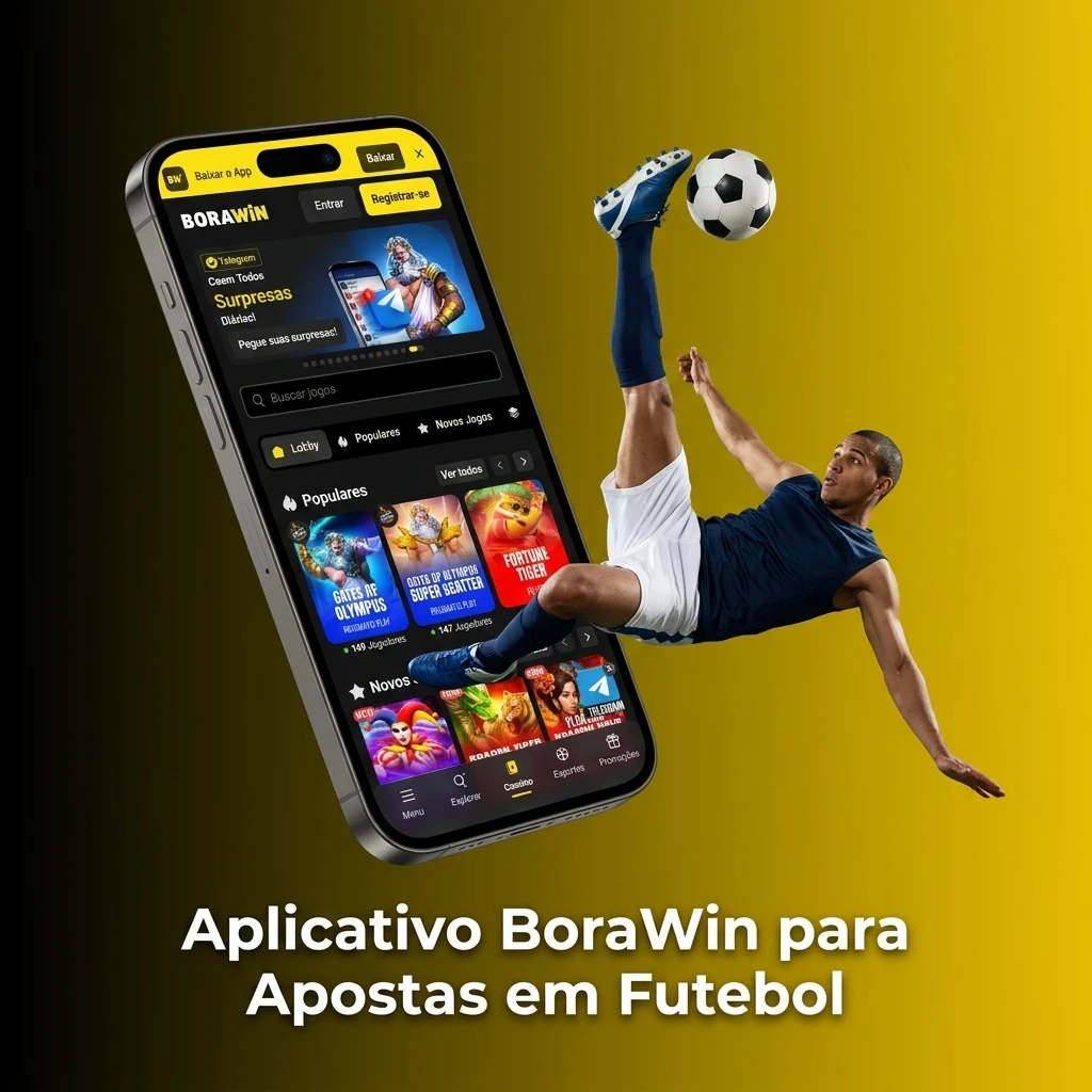 Aplicativo BoraWin para apostas em futebol no celular, disponível para Android e iOS com odds em tempo real