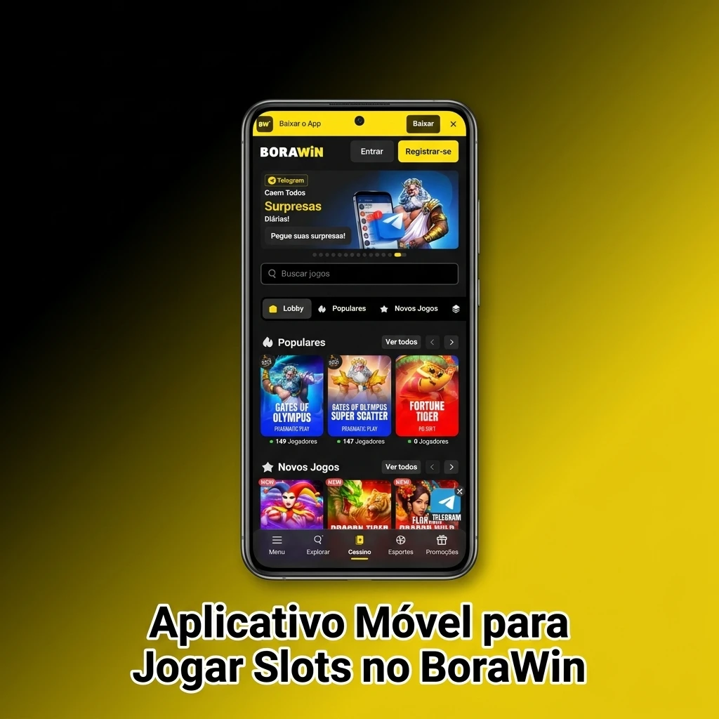 Aplicativo móvel BoraWin para jogar slots no celular com interface intuitiva para Android e iOS