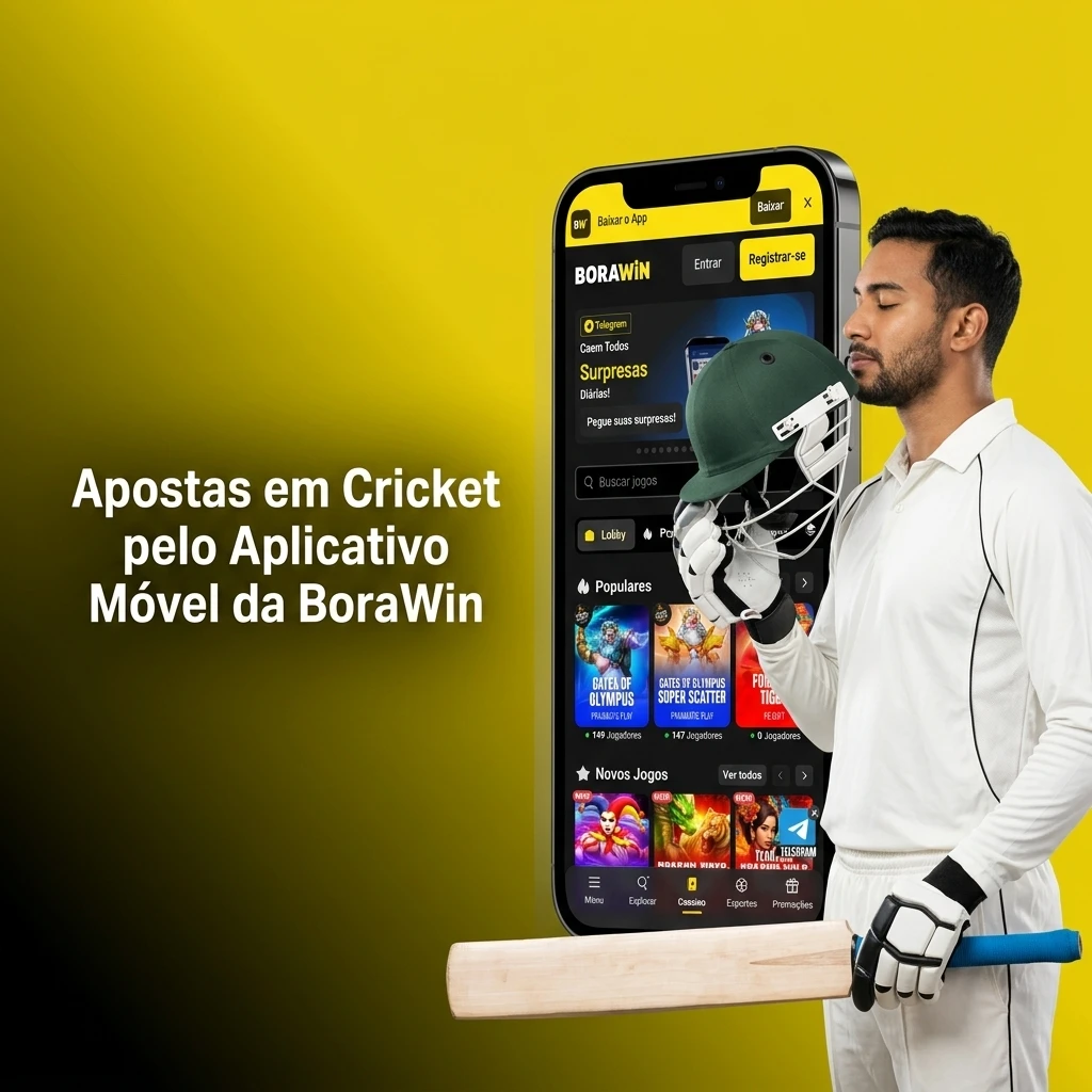 Aplicativo PWA da BoraWin para apostas em cricket no celular com odds ao vivo e mercados esportivos