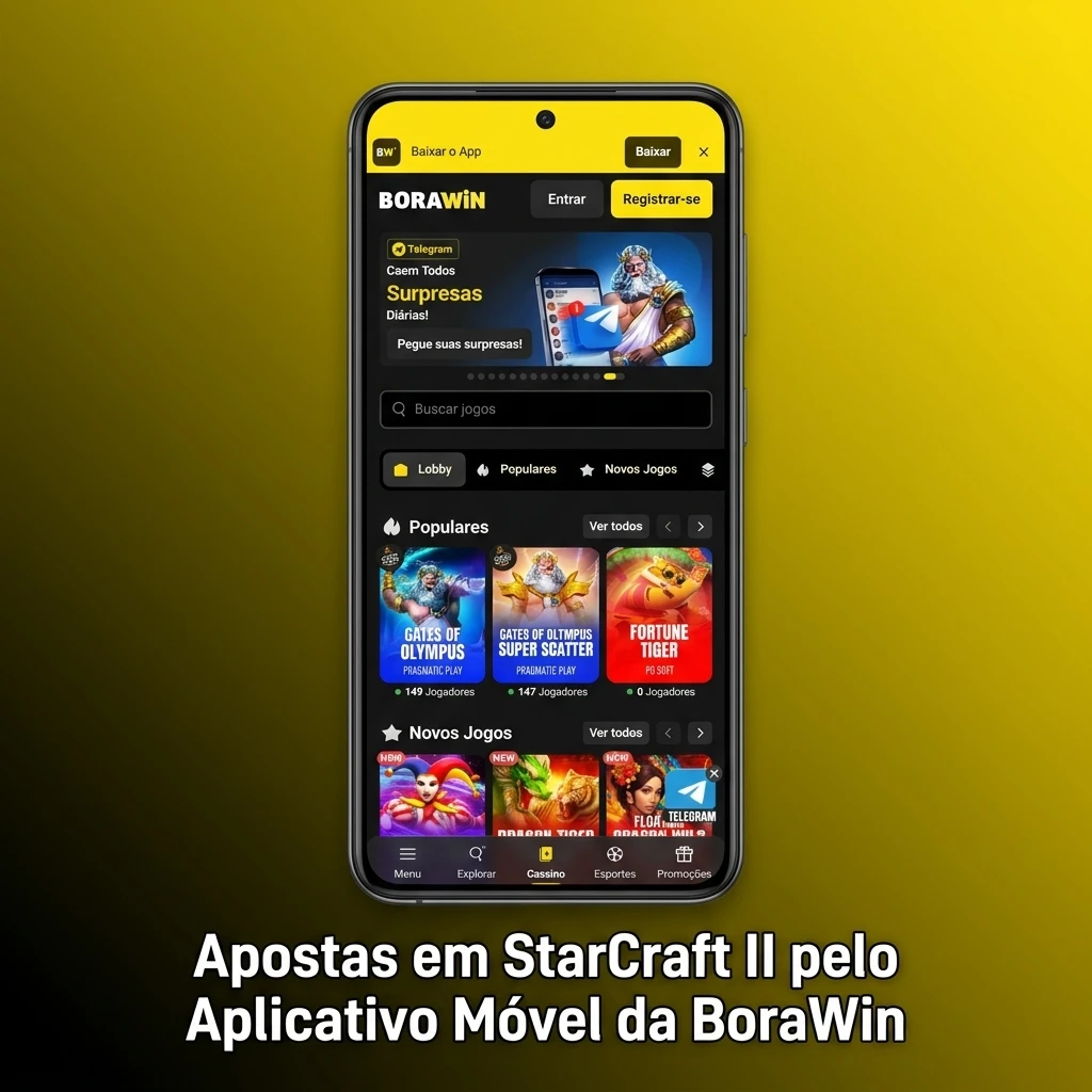 Apostas em StarCraft II pelo aplicativo móvel BoraWin para Android e iOS com acesso rápido a esports