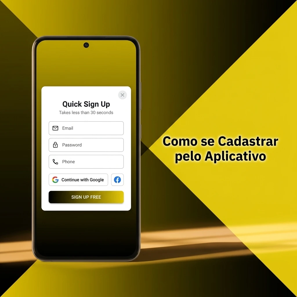 Passo a passo de cadastro pelo aplicativo móvel com formulário de dados pessoais e criação de senha segura