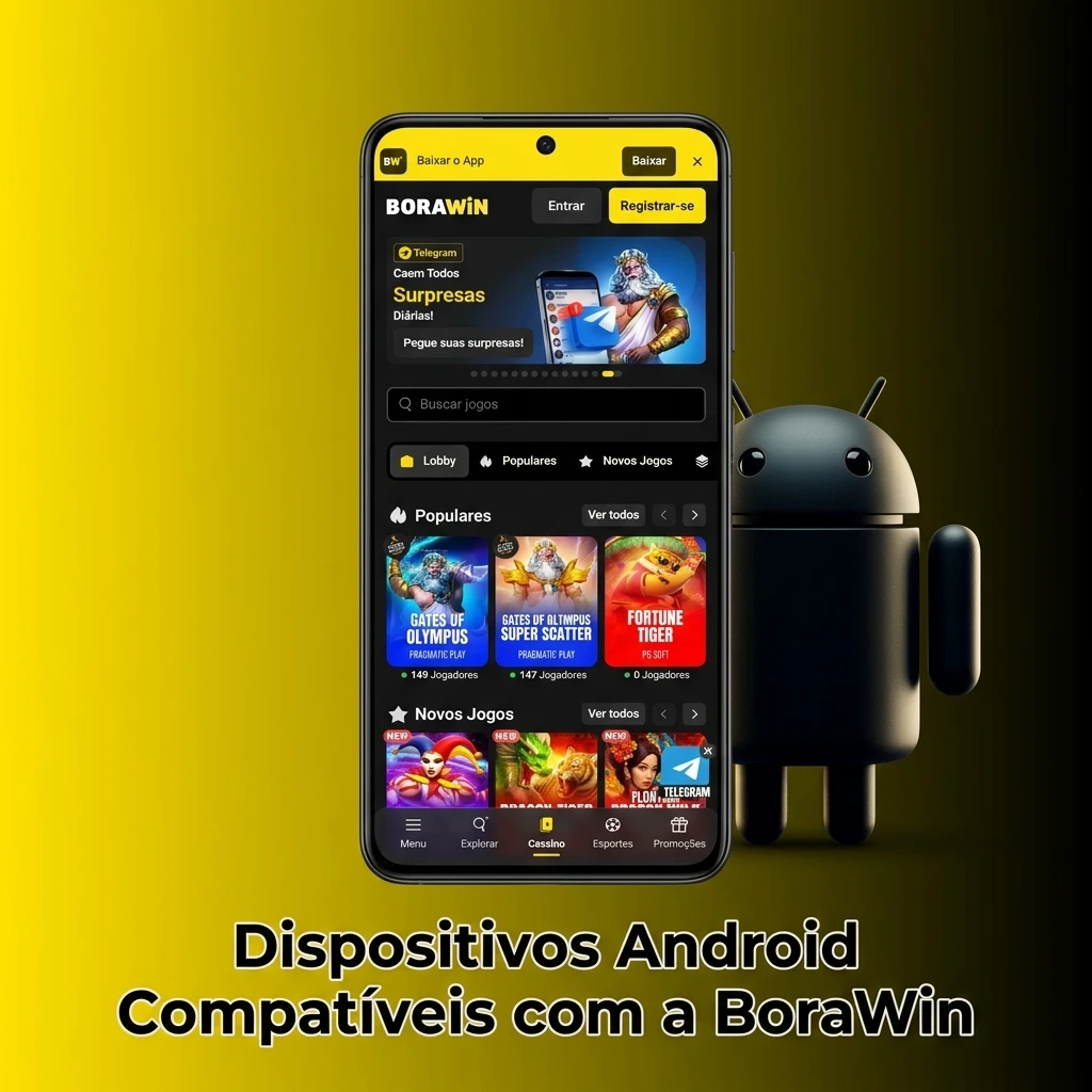 Dispositivos Android compatíveis com a plataforma PWA da BoraWin, incluindo Samsung, Motorola, Xiaomi e outros.