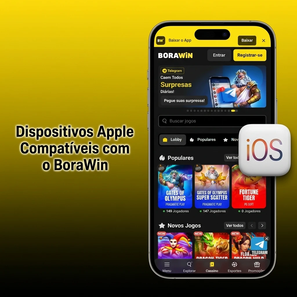 Dispositivos Apple compatíveis com BoraWin: iPhones e iPads com iOS 13 ou superior suportados pelo app PWA